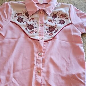 Floral Embroidered Kids Shirt - Pink
